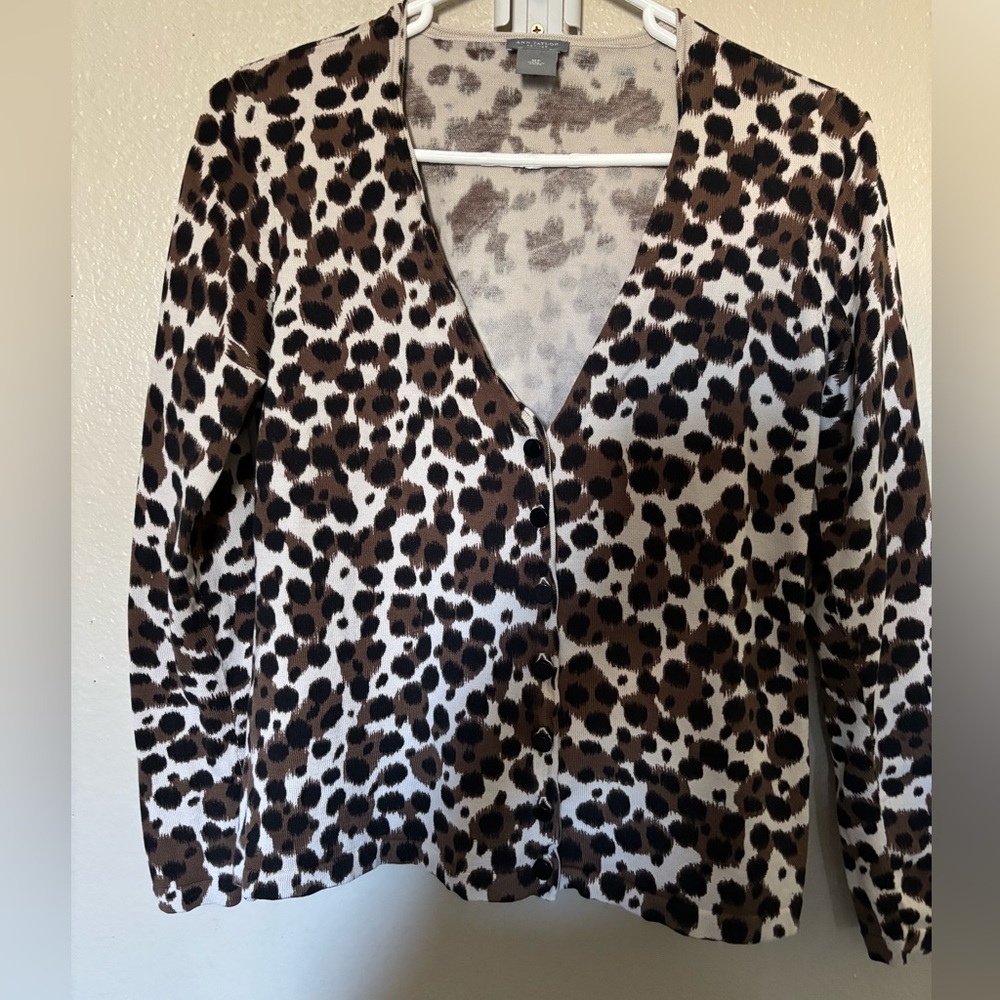 Ann Taylor Leopard Print Cardigan - Brown and White Petite Size MP